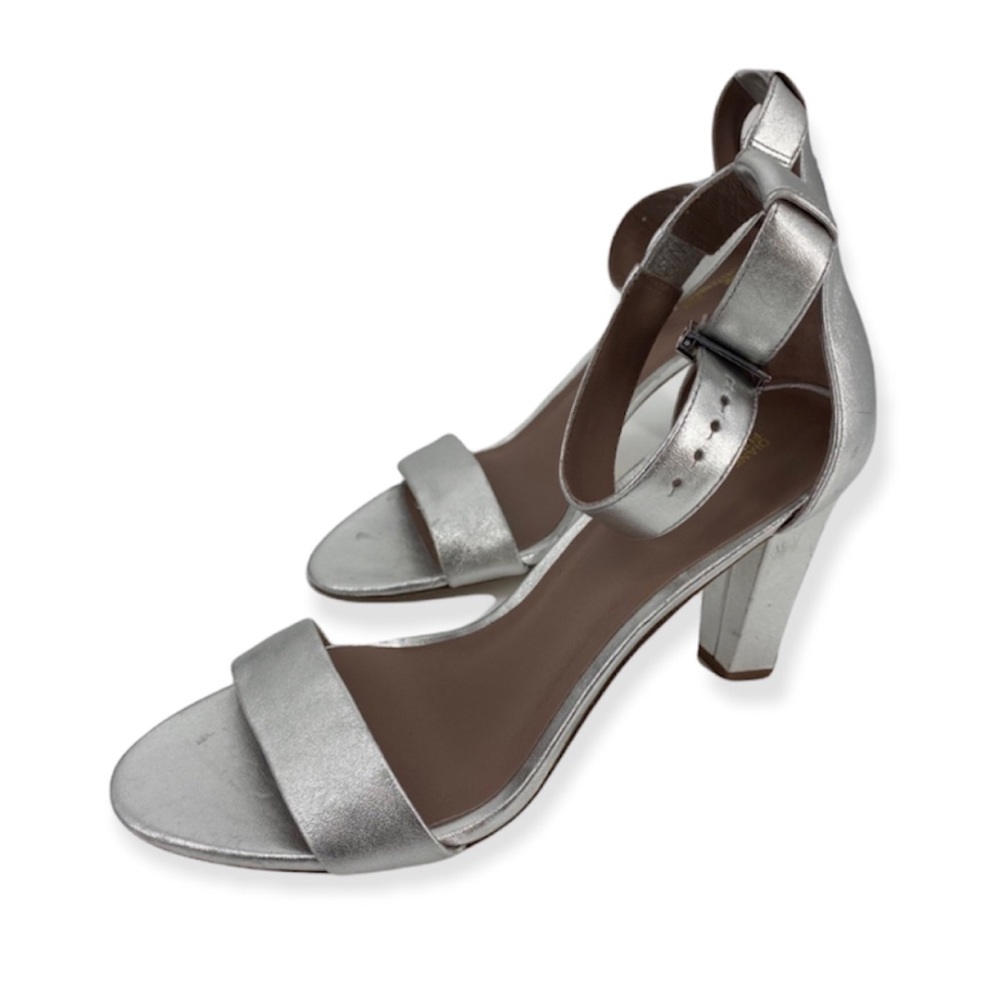 Diane Von Furstenberg Silver Metallic Buckle Ankle Strap Heels